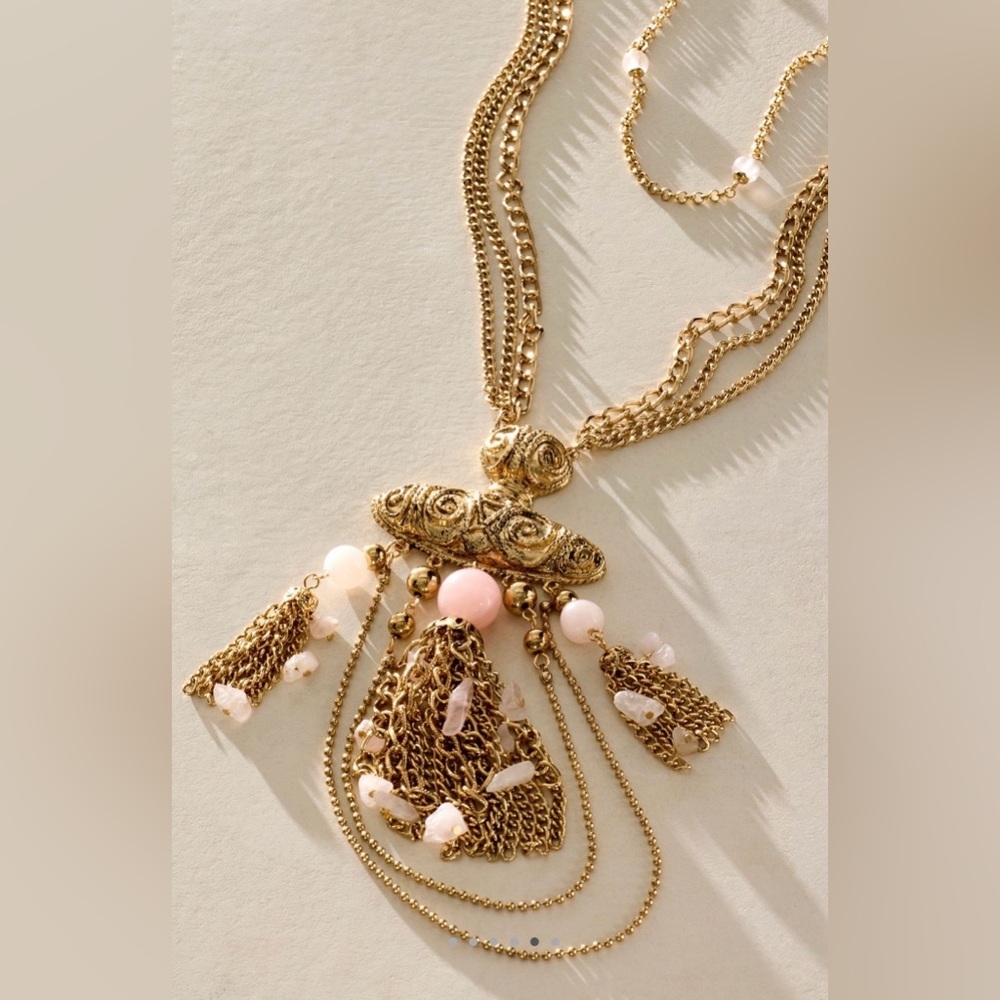 NWT Free People Catriona Layer Necklace in Rose Quartz Pink Gold New $68 retail - Picture 5 of 8